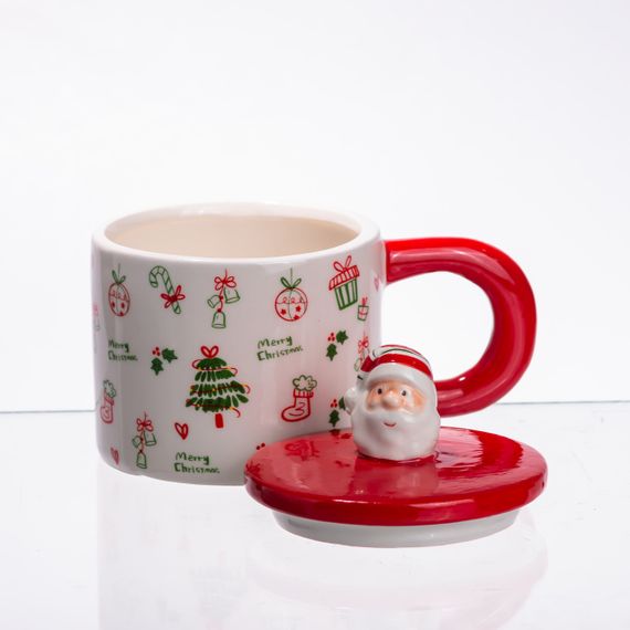 Новогодняя фарфоровая чашка с крышкой Merry Christmas 350 (мл) CR-1-20 | Зображення 3