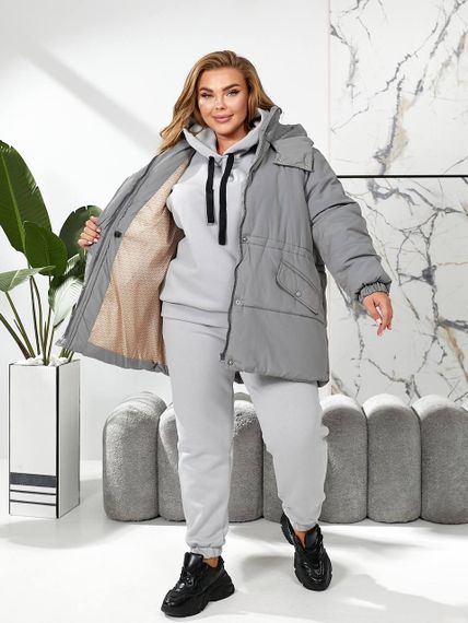 Женская теплая зимняя куртка на кулиске с капюшоном NB24035 цвет серый размер 46/48 | Зображення 6