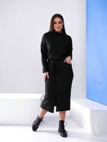 Женское теплое платье из двухсторонней ангоры с поясом GF08564 цвет черный, размер 42/44