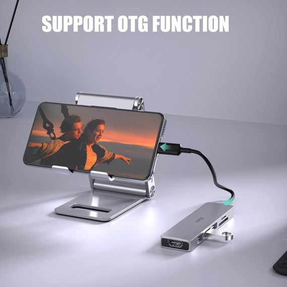 YIYOO 6-в-1 USB-C хаб, HDMI 4K@30Hz, 3x USB 3.0, SD/TF, адаптер для MacBook, Surface, XPS, PS5, Xbox, ноутбуків | Зображення 5
