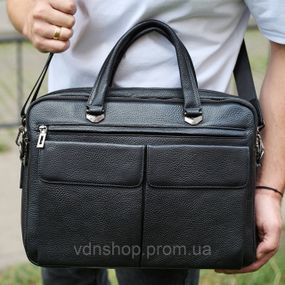 Сумка чоловіча офісна через плече 39х29х10, практичний шкіряний портфель для бізнесу, сумочка для навання, чорний