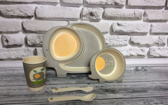 Набір дитячого посуду Слон з бамбукового волокна Eco Bamboo fibre kids set з 5 предметів | Зображення 3