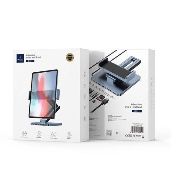 Підставка для планшетів+HUB WIWU AH801 Adjustable 8in1 (USB-C to HDMI+2xUSB-A+2xUSB-C+SD/TF+3.5mm) Gray | Зображення 5