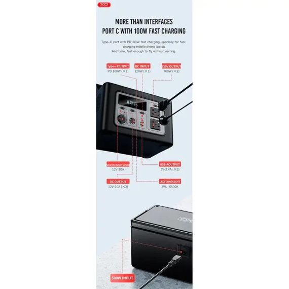 Портативна електростанція XO потужністю 700W 614Wh/192000 mAh Портативна зарядка Електрогенератор | Зображення 3