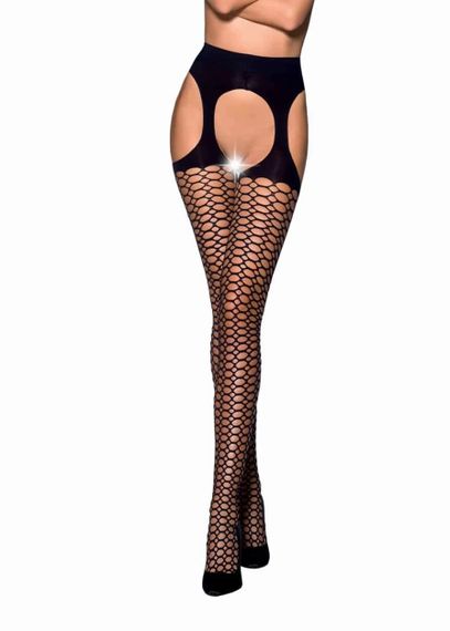 Еротичні колготки з імітацією панчіх та поясу Passion TIOPEN 004 (fishnet 40 den), Чорний, 1, 2, 1/2, Маленький розмір