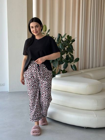 Чорна жіноча піжама з леопардовим принтом PLUS SIZE | Зображення 8