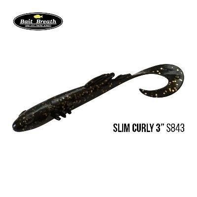 Силиконовая приманка, Съедобный силикон Bait Breath BeTanCo Slim Curly 3" (8шт) (S843 Black／Gold)