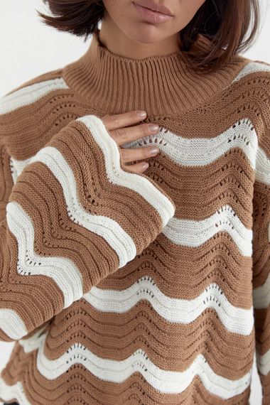 Ажурная кофта с волнистым узором - кофейный цвет, L (есть размеры) | Зображення 3