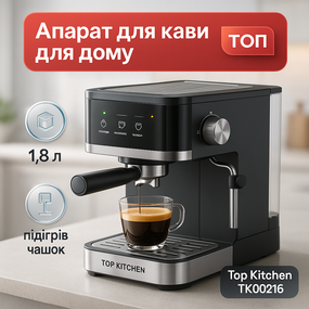 Кофеварка эспрессо Top Kitchen TK00216 1500Вт 15 бар 1.8л с капучинатором, подогревом чашек UW-99