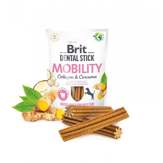 Ласощі Brit Dental Stick Mobility для дорослих собак з колагеном і куркумою для мобільності суглобів 7 шт 251 г | Зображення 1