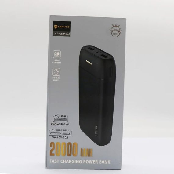 Портативний зарядний пристрій зі швидкою зарядкою 20000mAh з USB, LENYES PX267, Чорний / Повербанк для телефону / Зовнішній | Зображення 9