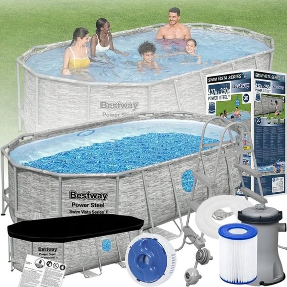 Семейный овальный каркасный бассейн Bestway 56716 549х274х122 см с фильтром и лестницей на 13420 л | Зображення 4