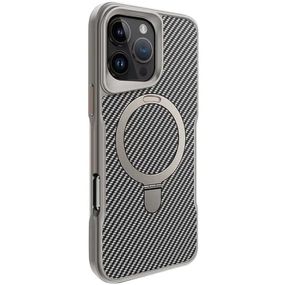 TPU+PC чохол Metal Buttons with MagSafe Carbon Ring для Apple iPhone 16 Pro (6.3") Сірий