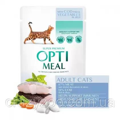 Консерва для дорослих котів OptiMeal Adult Cat тріска й овочі в желе 85 г B2711402 | Зображення 1
