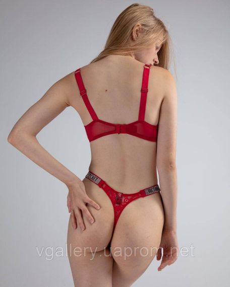 Мереживний комплект білизни Victoria`s Secret зі стразами  Вікторія Сікрет - Мереживо -  85В(38В) - Червоний | Зображення 6