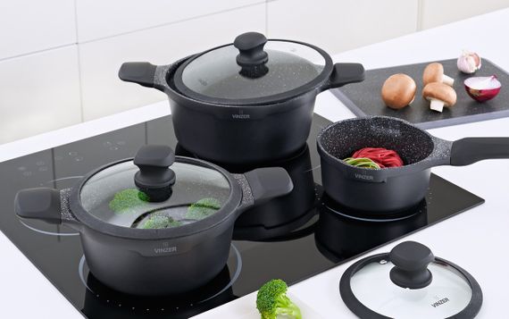 Каструля Vinzer Kuro Induction Line 50427, 2.2 л, 20 см, алюмінієва з кришкою та антипригарним покриттям | Зображення 3