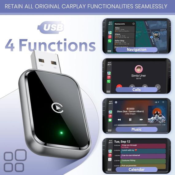 Бездротовий адаптер CarPlay AIZEO для iPhone iOS 10+, перехід з дротового на бездротовий, компактний карплей | Зображення 4