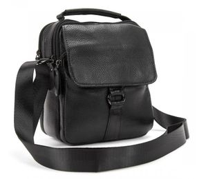 Мужская кожаная сумка мессенджер Tiding Bag черная