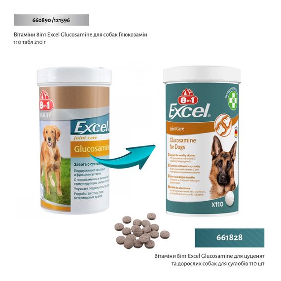 Вітаміни 8in1 Excel Glucosamine для цуценят та дорослих собак для суглобів 110 шт | Зображення 1