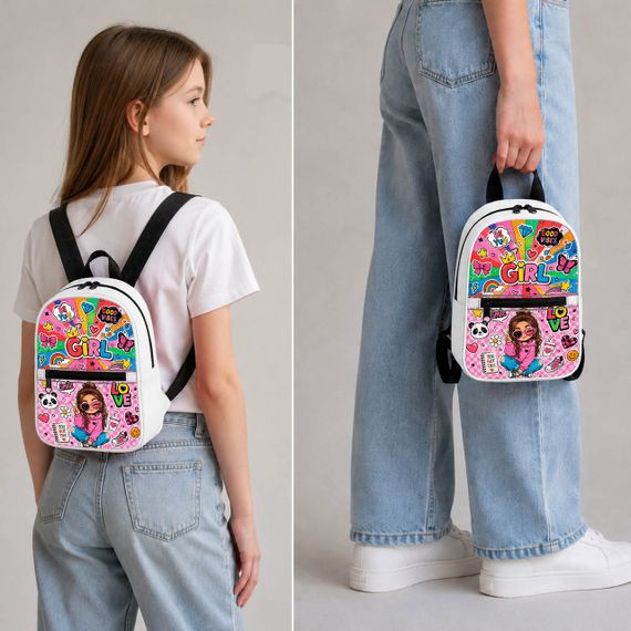 Детский мини-рюкзак белый с принтом Kawaii Girl для девочки 28×24×10 см мини-сумка детская (5289) | Зображення 2