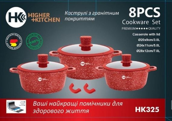 Набор кастрюль с антипригарным покрытием HK-325 8предметов | Зображення 1