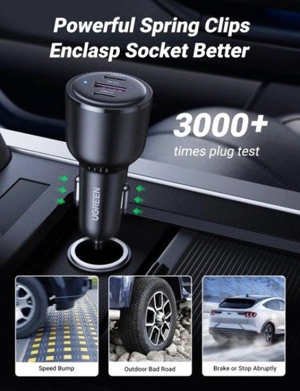 Автомобільний зарядний пристрій Ugreen CD239 2xUSB Type-C PD + USB-A Car Charger 69W Max Чорний | Зображення 4