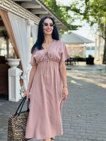 Женское длинное летнее платье из муслина легкое с завышенной талией размер 46/48 цвет капучино GF58774