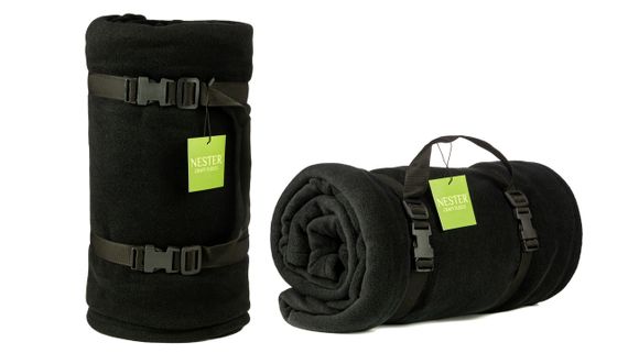 Флисовый плед Nester Black Case 145*200 - черный плед для военных с чехлом