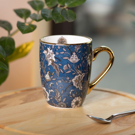 Фарфоровая чашка 400 мл с золотым ободком и золотой ручкой Синяя RX-N240665BL | Зображення 3