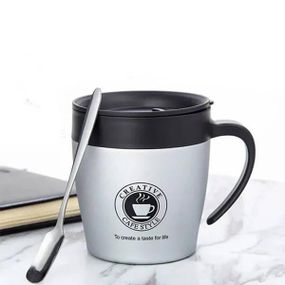 Термокружка с ложкой BN-130 330мл Серебристая