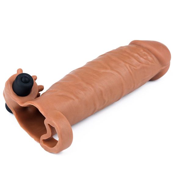 Насадка на член - Pleasure X-Tender Vibrating Penis Sleeve Add 2" Brown sexstyle | Зображення 3