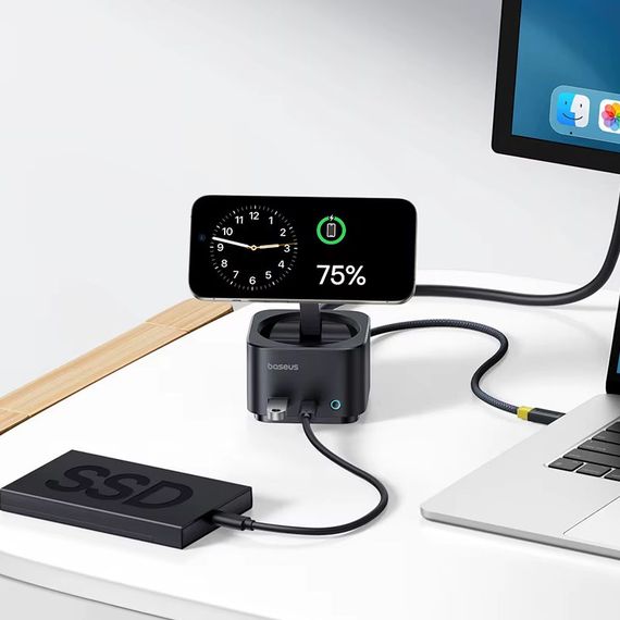 БЗП+HUB Baseus MagPro Series II 7-in-1 (USB-C to HDMI 4K 60Hz+2USB-А+2C+1SD/TF) (B000729001) Cosmic Black | Зображення 1