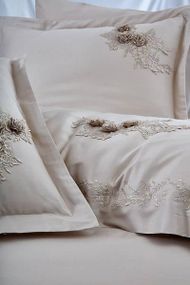 Постільна білизна з вишивкою та гіпюром Dantela vita Safir bej Сатин Бавовна Євро розмір (4 наволочки)