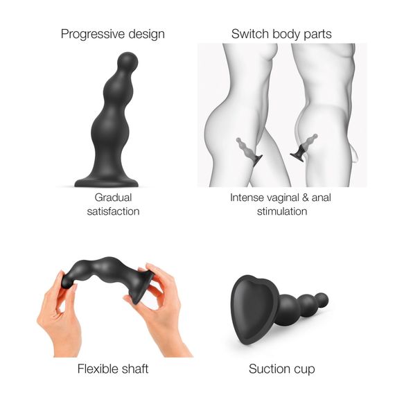 Насадка для страпона Strap-On-Me Dildo Plug Beads Black M | Зображення 2