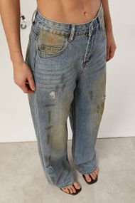 Широкі вінтажні джинси з ефектом забруднення - джинс цвет, S (є розміри)