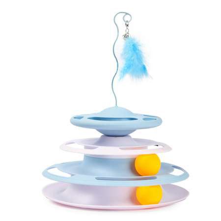 Іграшка трек для котика, кошеня з кульками і трекбол пером. Колір: синій WN-31