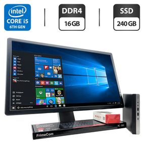 Комплект ПК: неттоп HP EliteDesk 800 G3 Desktop Mini USFF / Intel Core i5-6500T (4 ядер по 2.5 - 3.1 GHz) / 16 GB DDR4 / 240 GB SSD / Intel UHD Graphics 630 + Монитор Dell / 24" (1920x1080) TN б/у