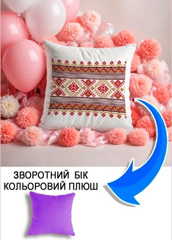 Подушка плюшева Мерч Крафт Дизайн з принтом орнамент 03 бузковий плюш квадратна 33х33 см