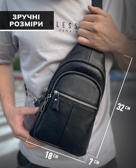 Чоловічий шкіряний слінг сумка-рюкзак через плече чорна TIDING BAG-MK 83423 | Зображення 3