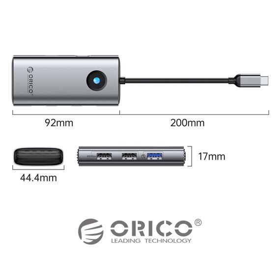 ORICO ORICO-PW11-6PCR R45 Type-C / USB-C Многофункциональная док-станция 6-в-1 5 Гбит/с (темно-серый) | Зображення 4