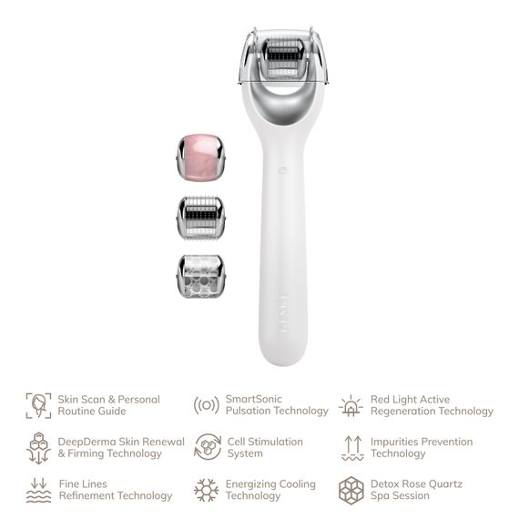 Електронний ролер для обличчя з мікроголками GESKE MicroNeedle Face Roller 9в1 white | Зображення 1