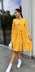 Женское легкое свободное платье в цветочный принт NB21045 размер 46/48 цвет желтый