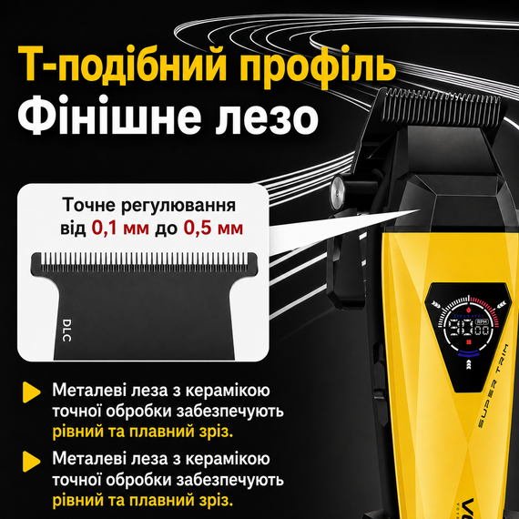 Набір машинок для стриження VGR V-877S2 Gold/Green 2 в 1 з тримером, LCD-дисплеєм, насадками та USB-C зарядкою | Зображення 4