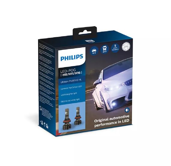 Комплект світлодіодних ламп PHILIPS H8/H11/H16 11366U90CWX2 LED Fog Ultinon Pro9000 +250% 12/24V | Зображення 1