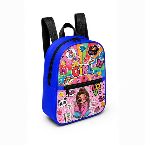 Детский мини-рюкзак синий с принтом Kawaii Girl для девочки 28×24×10 см мини-сумка детская (5288)