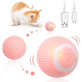Интерактивный мячик для кота с USB, PetGravity, Розовый / Смарт игрушка с хаотическим движением и подсветкой