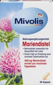Капсули екстракту Расторопші+Холін+Силімарін "Mivolis" для підтримки нормальної функції печінки, Німеччина