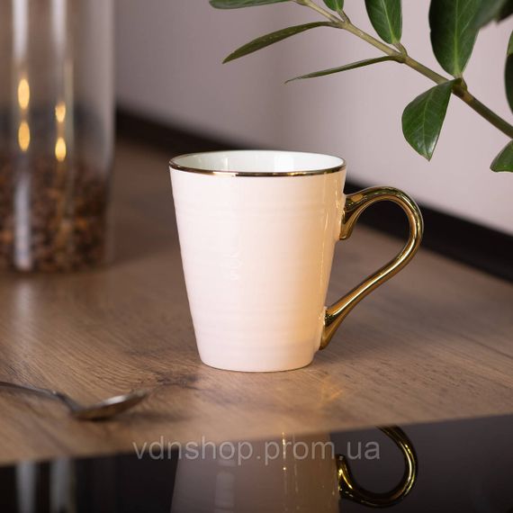 Кружка фарфоровая с золотым ободком и позолоченной ручкой 320 (мл) Розовая RX-N240624P | Зображення 2