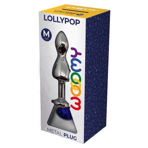 Металева анальна пробка Wooomy Lollypop Double Ball Metal Plug Blue M діаметр 3,1 см, довжина 9,4 см | Зображення 2