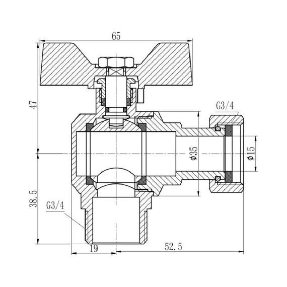 Кран кульовий з накидною гайкою Thermo Alliance Forte 3/4" ВЗ для води кутовий SF224W20 | Зображення 1